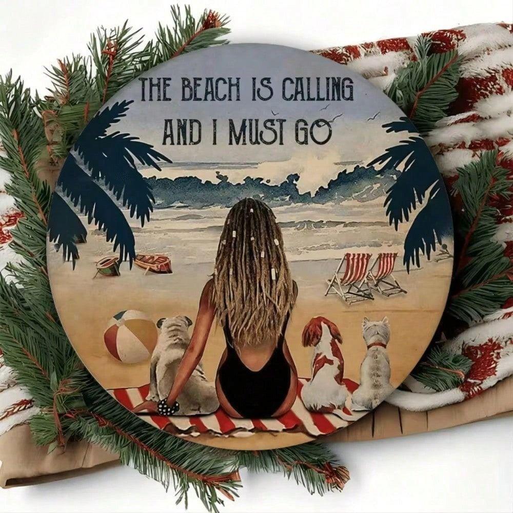 Vintage Metal Tin Sign Beach Is Calling Me Round Wall Decor for Kitchen Home