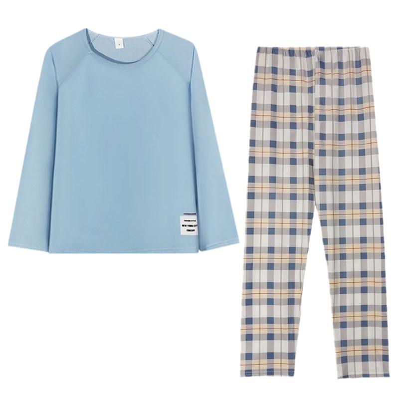 Women's Korean Fashion Long Sleeve Plaid Pajamas: Spring, Autumn, and Winter Casual Homewear Set for Indoor & Outdoor Wear.