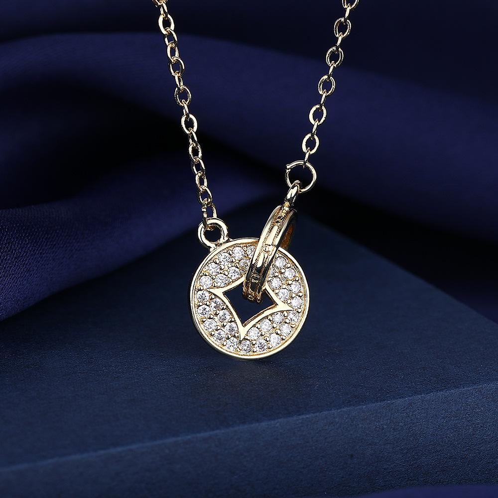 925 Silver Necklace For Women Round Pendent Sparkling Pave CZ Necklace Fashion Anniversary Birthday Jewelry Gifts N755