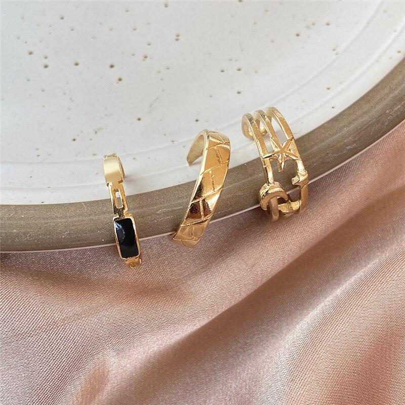 17KM Cute Silver Color Star Moon Rings Set for Women Men Lovers Trendy Black Stone Opening Ring 2021 Wedding Couple Jewelry