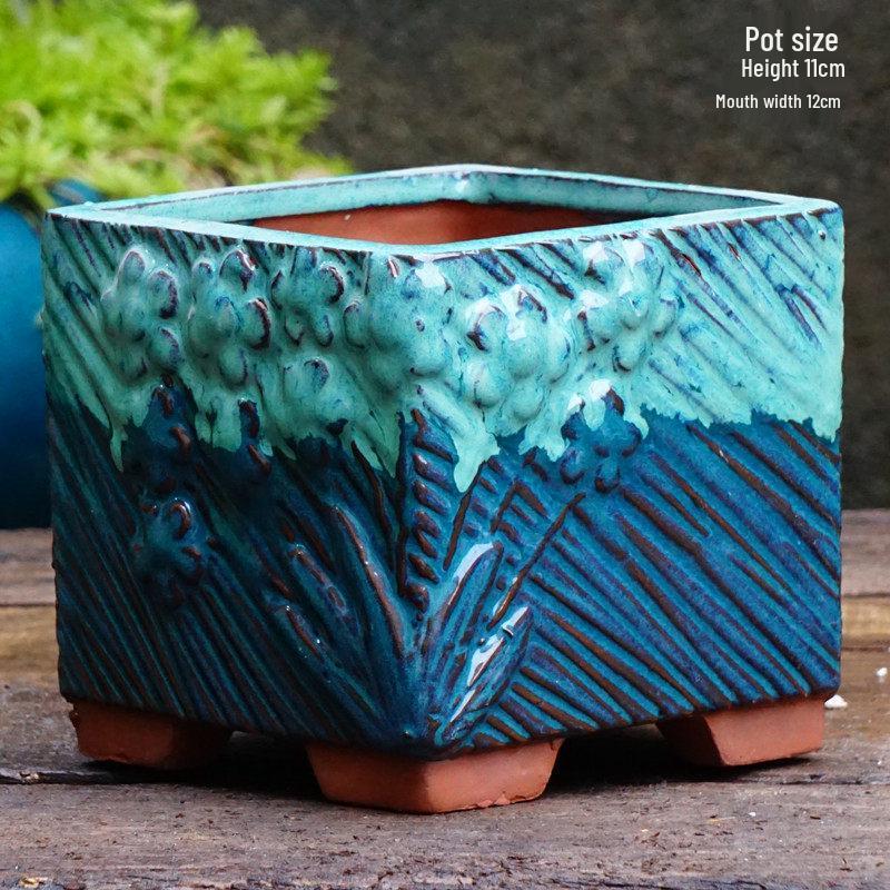 Yixing Zisha Coarse Pottery Flower Pot with Feet: Large Ceramic Succulent Planter for Green Plants & Flowers.