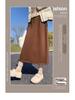 Woolen A-Line Umbrella Skirt for Women – Autumn/Winter 2025, Pear-Shaped Merade Color, Elegant Long Half Skirt