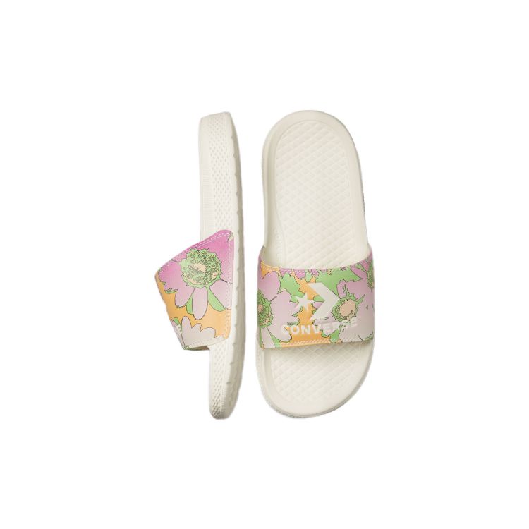 Converse Chuck Taylor All Star Floral Trend Sports Rubber Sole Slide Sandals Unisex Sandals White Purple A00573C
