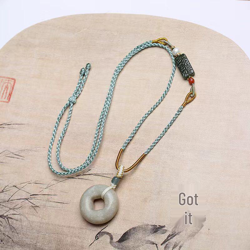 Natural Hetian Jade Agate Hand-Woven Lanyard Necklace Rope - Chinese Style Simple Pendant Rope