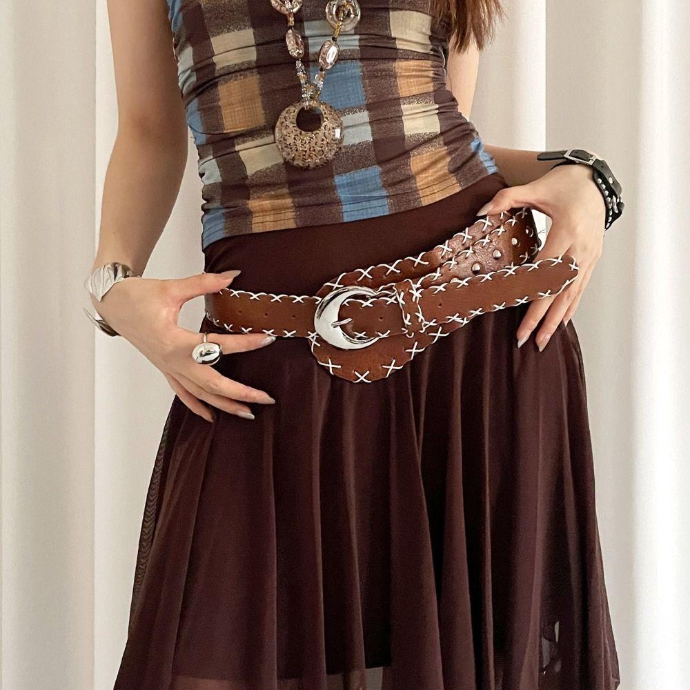 Korean Women's Belt Coffee Dress Jeans Belt Fashionable Wide Waist Belt  Streetwear