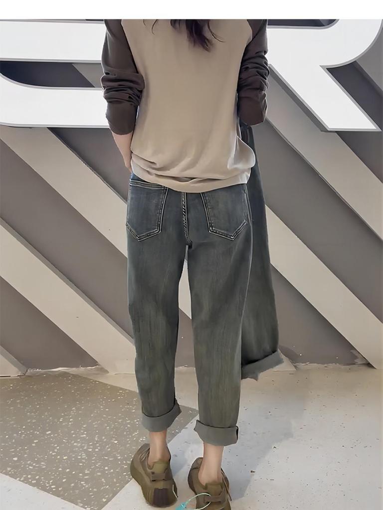 Women's Plus Size High-Waisted Slimming Straight-Leg Jeans - Autumn/Winter Loose Fit Harem Pants