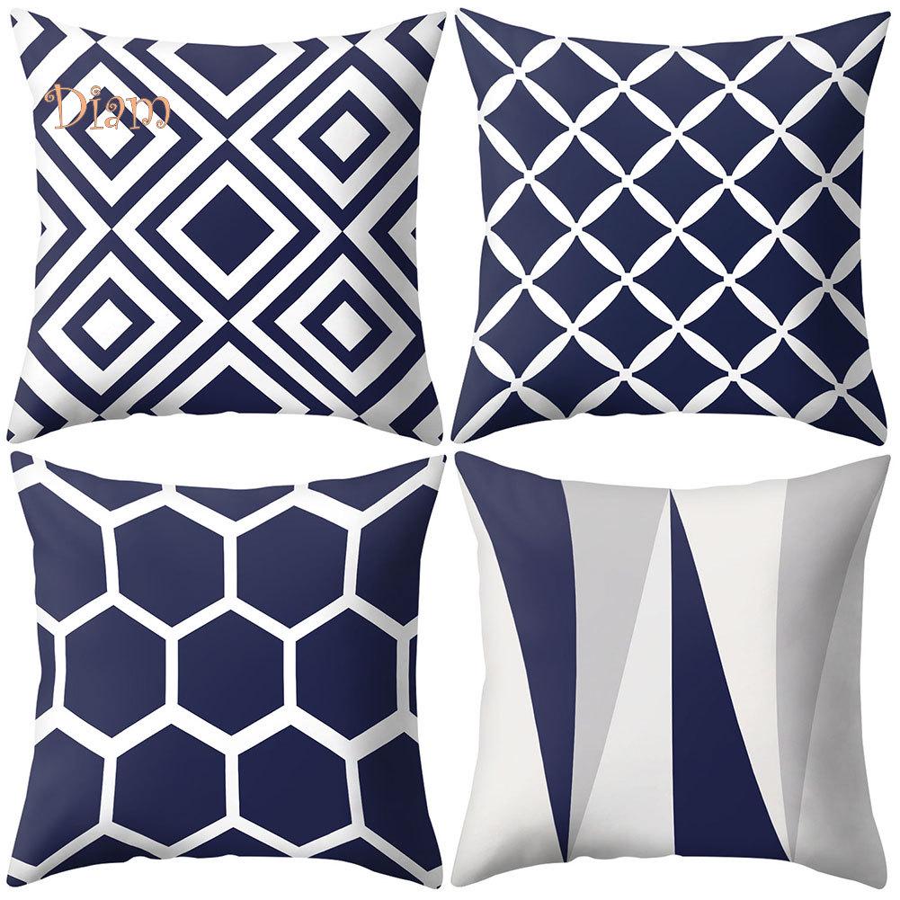 navy geometric pillow