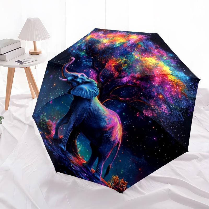 1 PC Automatic Folding Umbrella - Elephant Galaxy Pattern, Portable & Foldable Design with 8 Ribs, Christmas Birthday Gifts