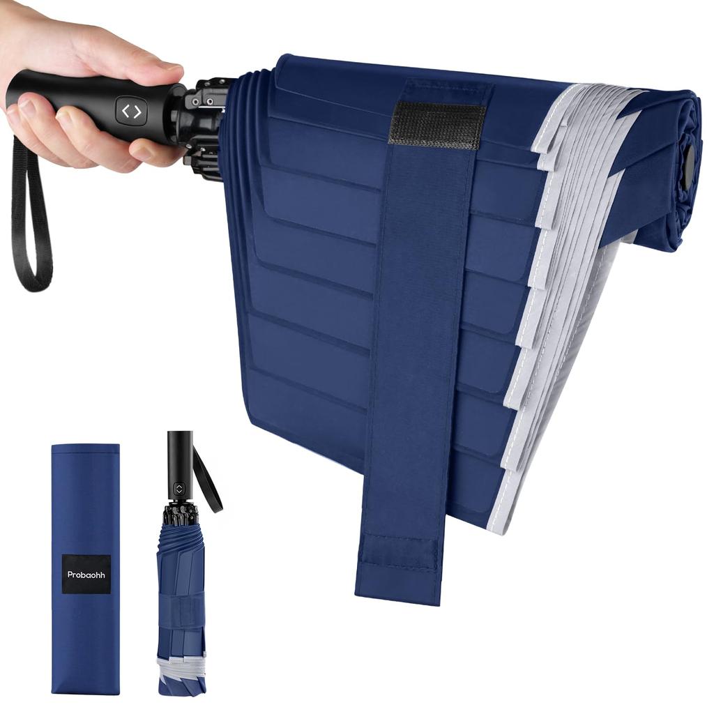 Folding Umbrella with Permanent Shape Memory and Automatic Folds in 3 Reflective 8 310T Sun and Rain Suitable for Men and Rain and Rainy Season