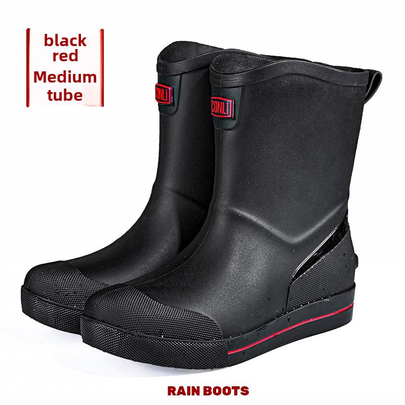 Pánské voděodolné protiskluzové holínky v korejském stylu, odolné proti opotřebení s hřejivou podšívkou z plusového sametu, pohodlné gumové boty střední délky.