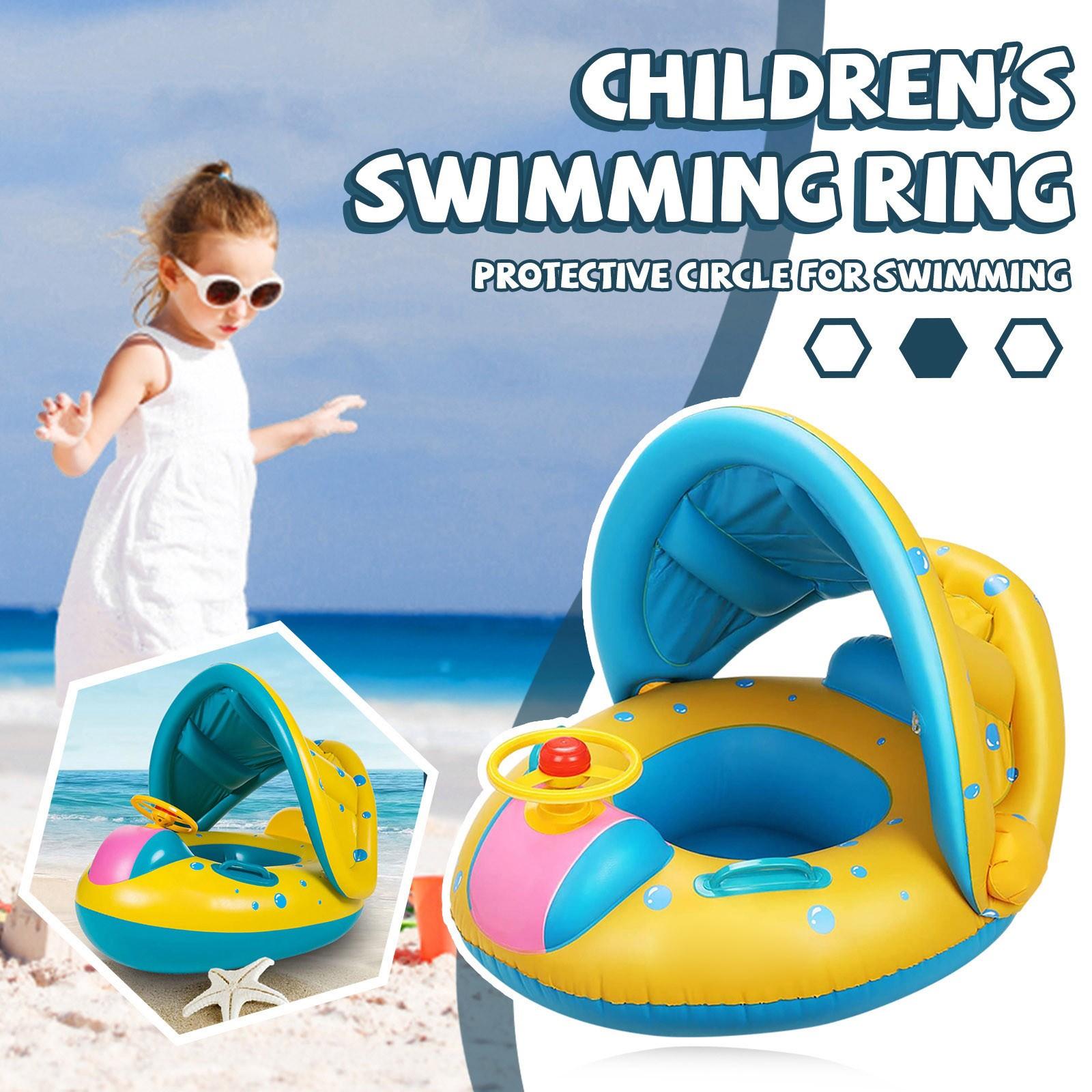 

Детский плавательный круг Детская лодка с крышей и ручками Плавательный ПВХ надувной