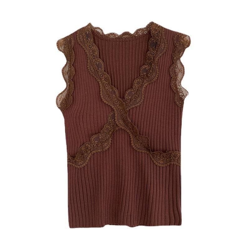 Summer New Sexy Lace Halter Vest Women Inside The Top V-neck Ice Silk Slimming Bottom Knitwear