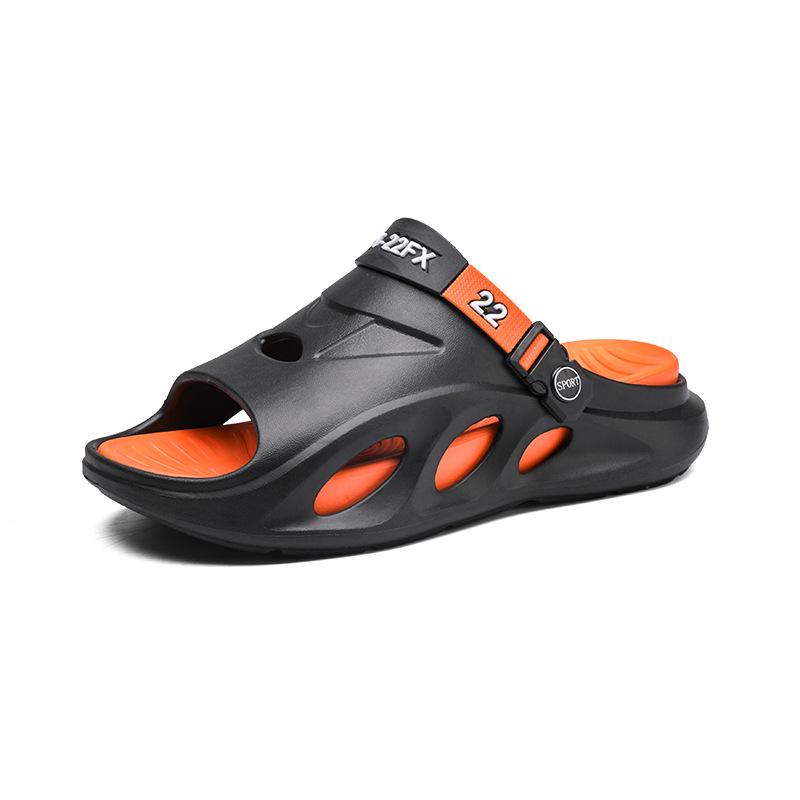 

Step on shit feeling color matching slippers men s summer outdoor wear sports beach sandals new non-slip casual men s one-word drag 45 чорний