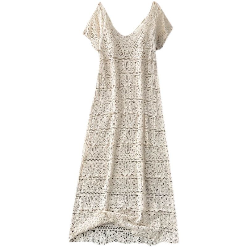 Summer Retro Heavy Industry Crochet Cut Out Beach Dress