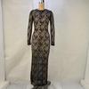 Women Sexy Slim Solid Color Lace Deep V Hollow Lace Long Sleeve Mop Long Dress
