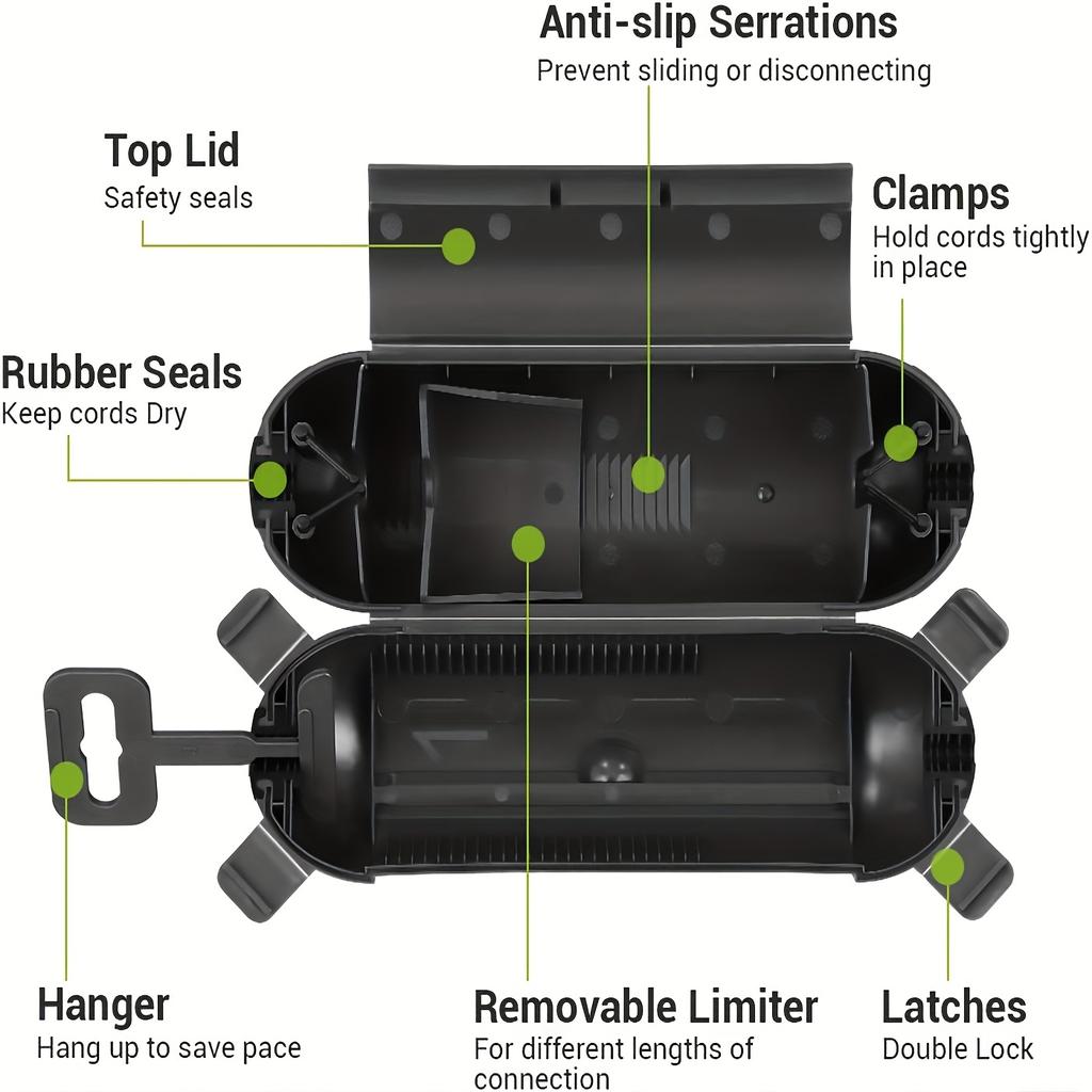 Outdoor Extension Cord Cover - Black Weather Resistant Plug Connector Safety Seal for Outside