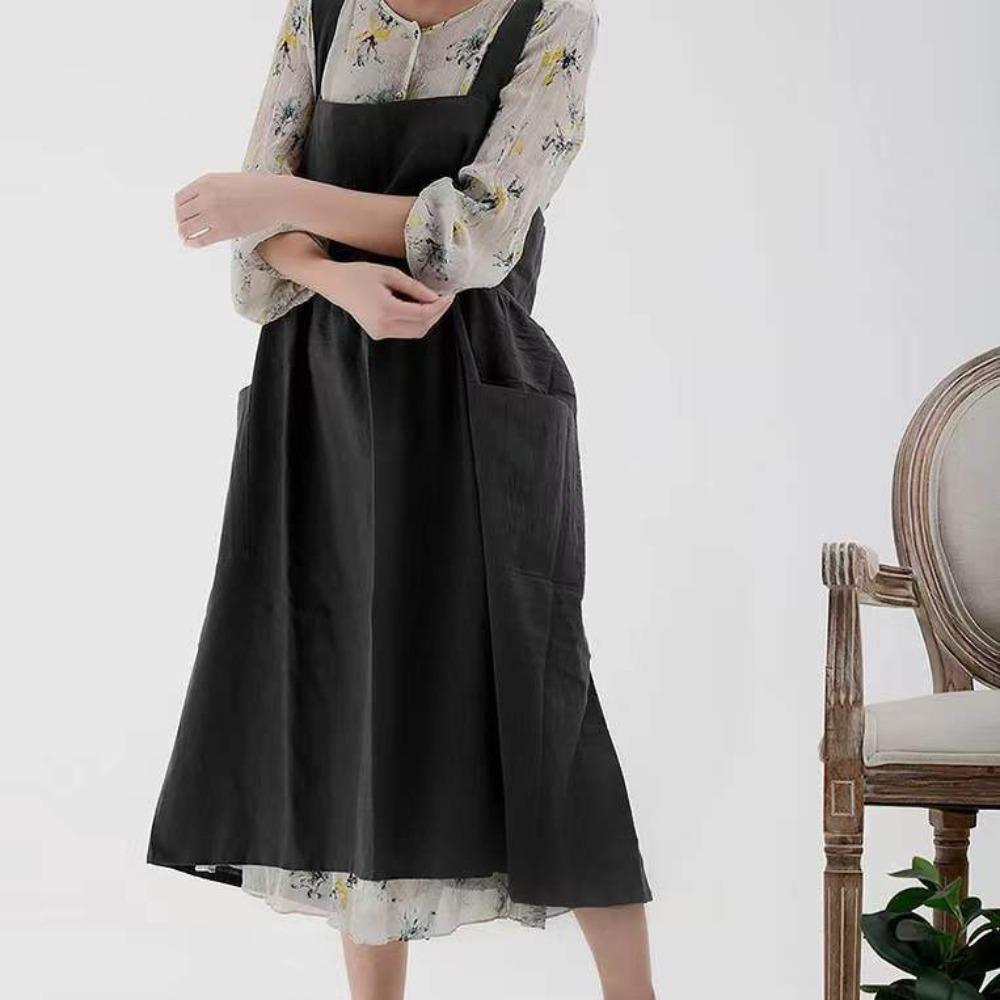Cotton Kitchen Apron Adjustable Straps Gardening Work Uniform Korean Style Apron  Baking