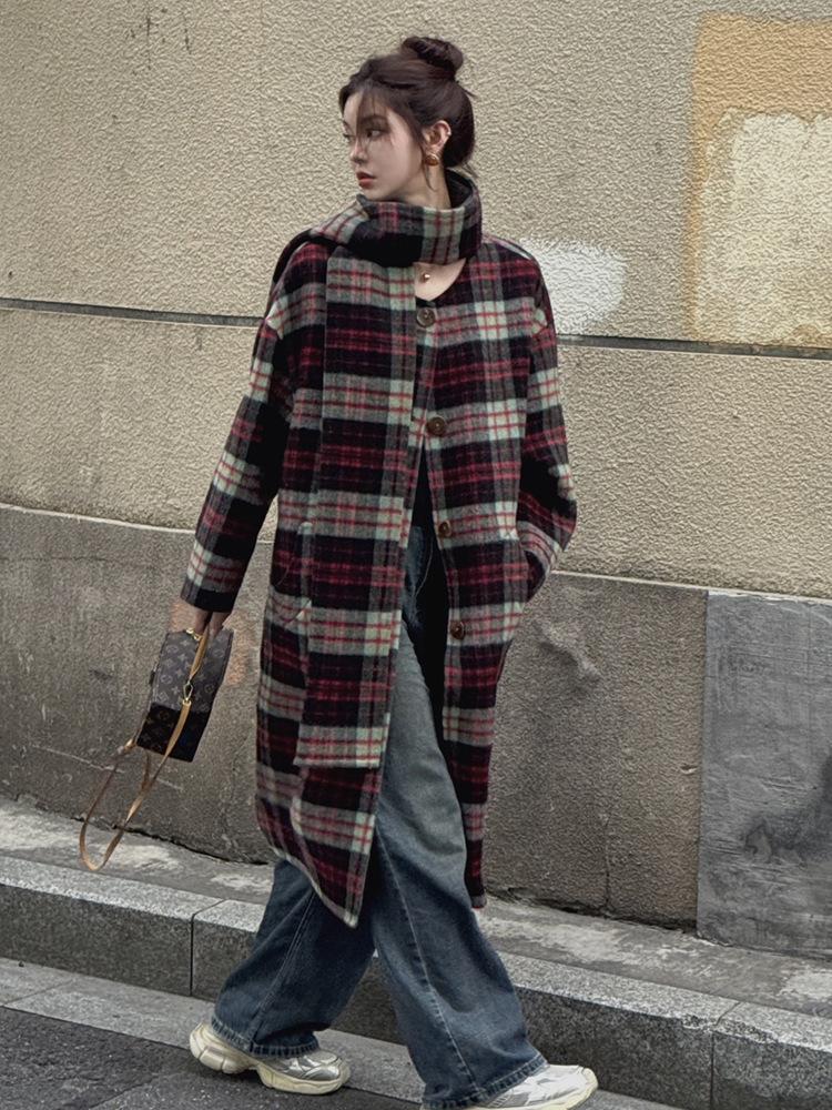 

Премиальное двустороннее шерстяное пальто свободного кроя в клетку, шарф, двустороннее шерстяное пальто, женское M 125-72.5 kg