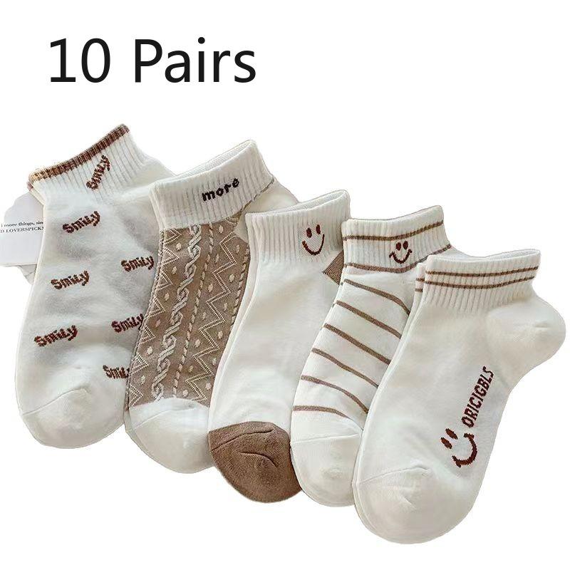 

10 пар женских летних тонких милых носков с улыбающимся лицом, дышащих, с низким верхом 10 Pairs