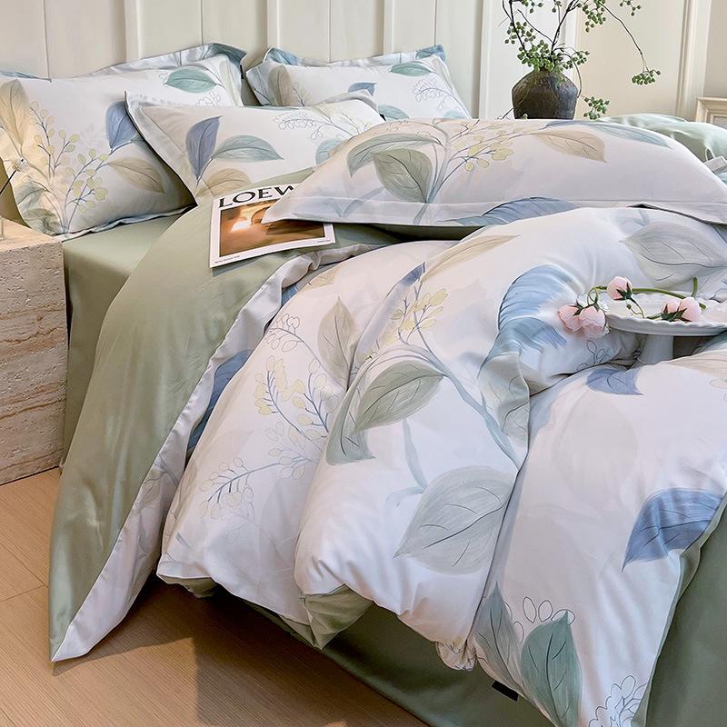 Pure Cotton Fresh Style Bedding Set: Modern Minimalist Duvet Cover, Sheet & Fitted Sheet for Spring/Summer