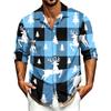 Men's Casual Long Sleeve Button Down Shirt with Christmas Print for Fall and Winter