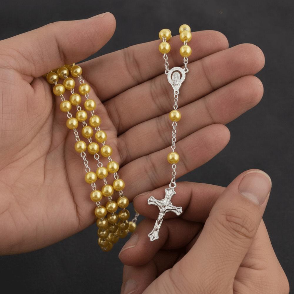 Handgefertigte Perlen Rosenkranzperlen Anhängerkette Vintage Stil Religiöse Anhänger Christlicher Schmuck