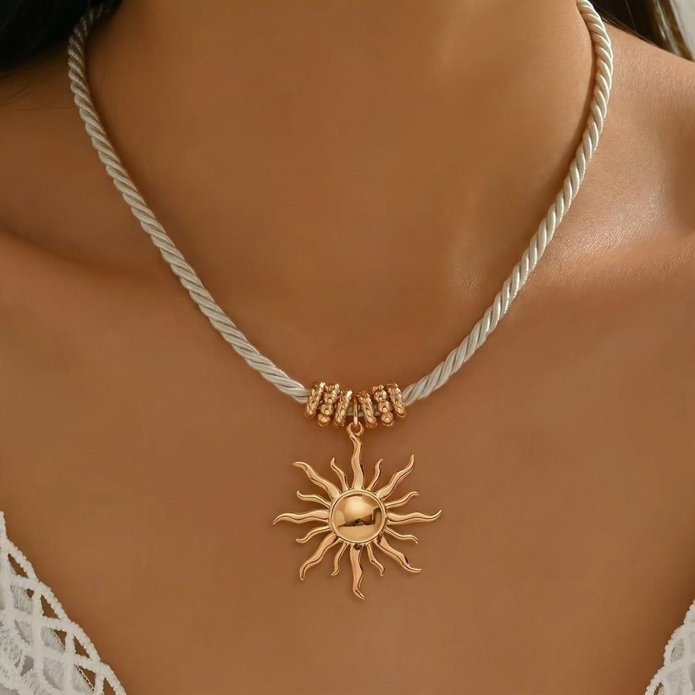 Heart-Shaped Starfish Pendant Necklace Golden Braided Thick Rope Choker Beach Vacation