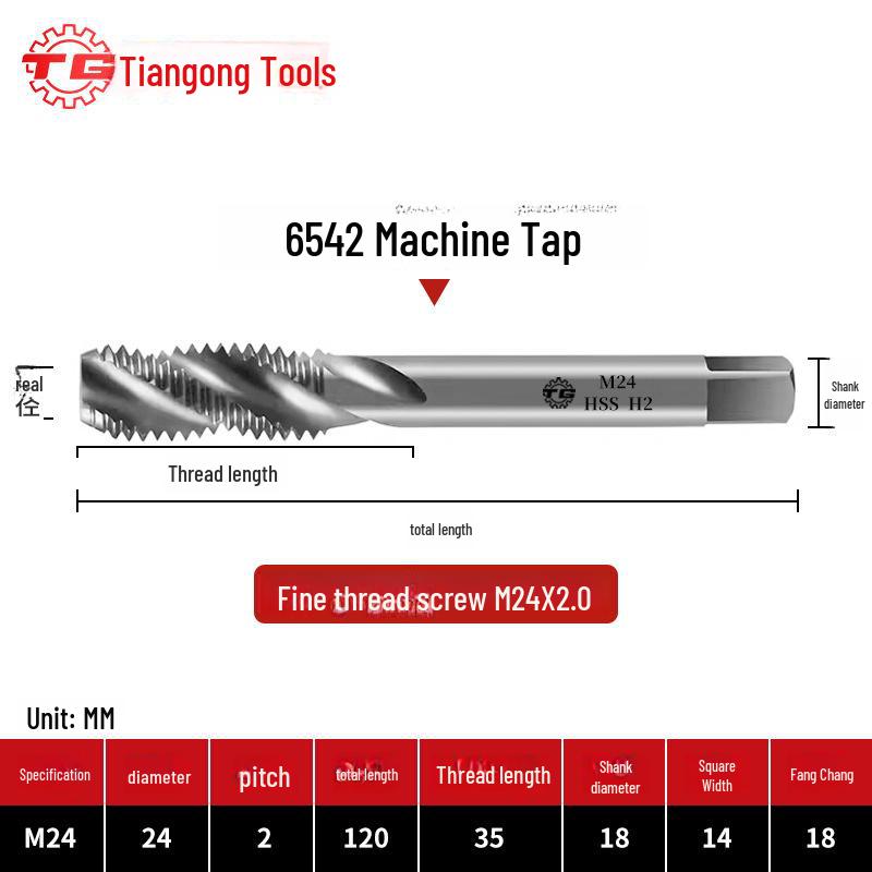 Tiangong Spiral Tap for Fine Thread Tapping (M2-M6) In Iron, Aluminum, Copper, Steel, and Stainless Steel.