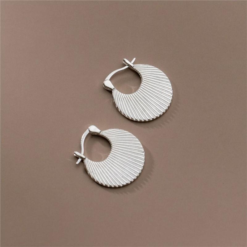 ANENJERY Silver Color Geometric Texture Stripe Hoop Earrings for Women Simple Niche Design Jewelry Accessories