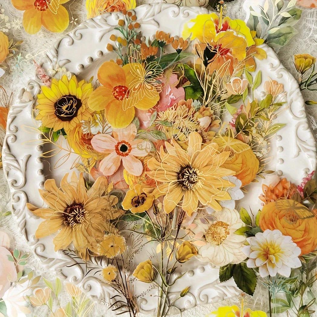 

40 шт./набор Винтажные позолоченные зеленые листья цветы Наклейки для украшения блокнота Декоративные наклейки для скрапбукинга Наклейка для дневника