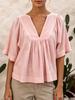 Women Casual Fashion Versatile V Neck Solid Color Shirt