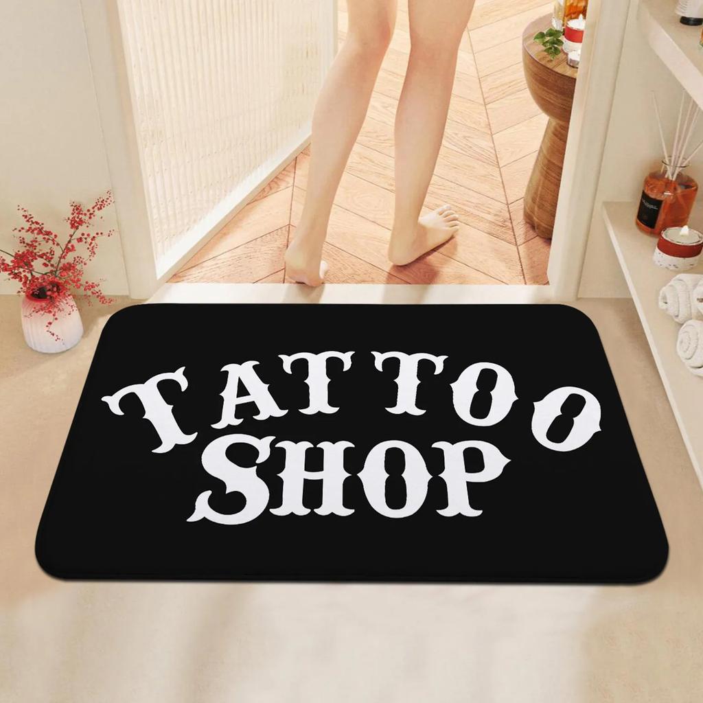 VIKAMA Tattoo Studio Retro Style Doormat Non-Slip Scratch-Resistant Entry Porch Mat Living Room Bedroom Carpet Home Decoration