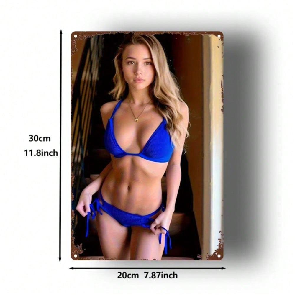 Vintage Blue Bikini Girl Metal Sign 8x12 Inch Rustic Wall Art for Bar Garage Man Cave