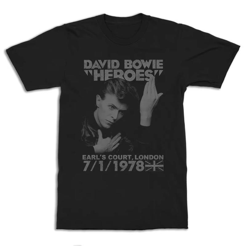 Men AllSeason Mens TShirt Black Casual Cotton Tee David Bowie Heroes Vintage TShirt Clothing Graphic Short Sleeve Shirt S