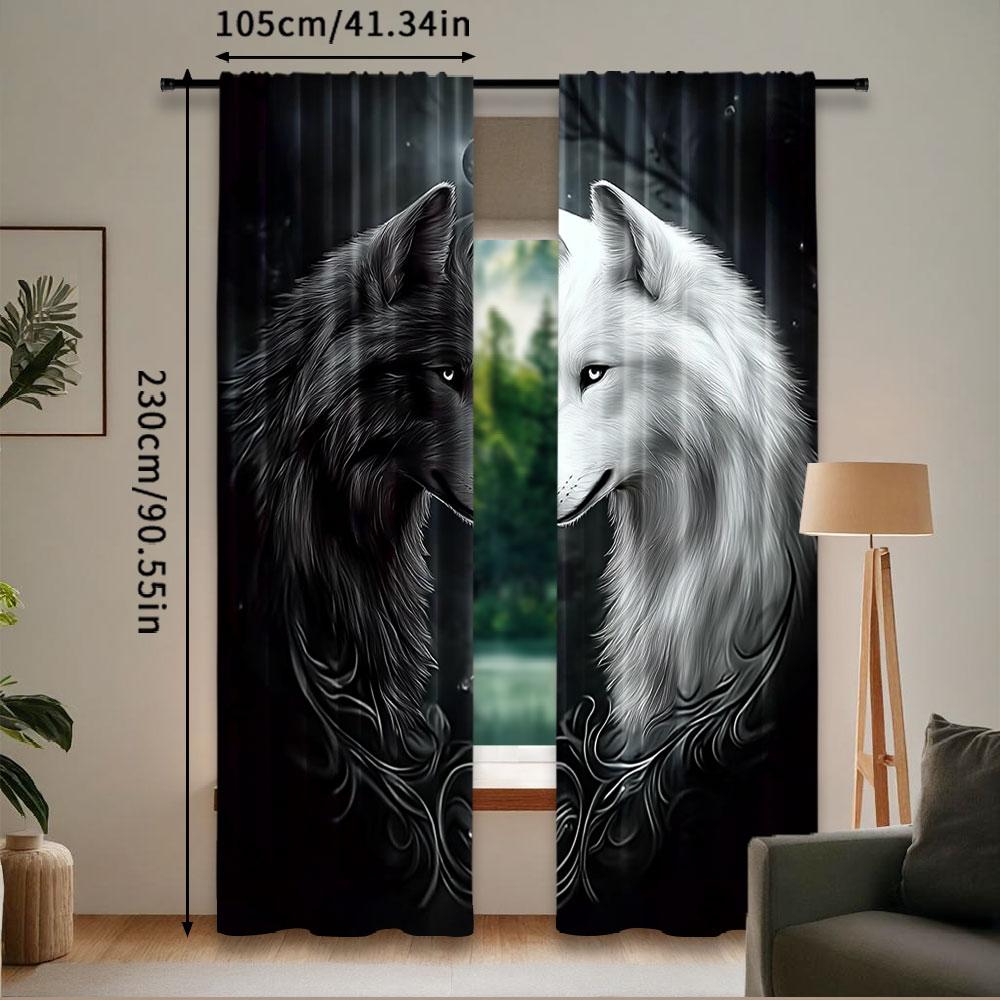 2Pcs Animal Theme Curtain Wolf In The Forest At Night Curtain Suitable For Bedroom Bathroom Living Room Dining Room Study Room