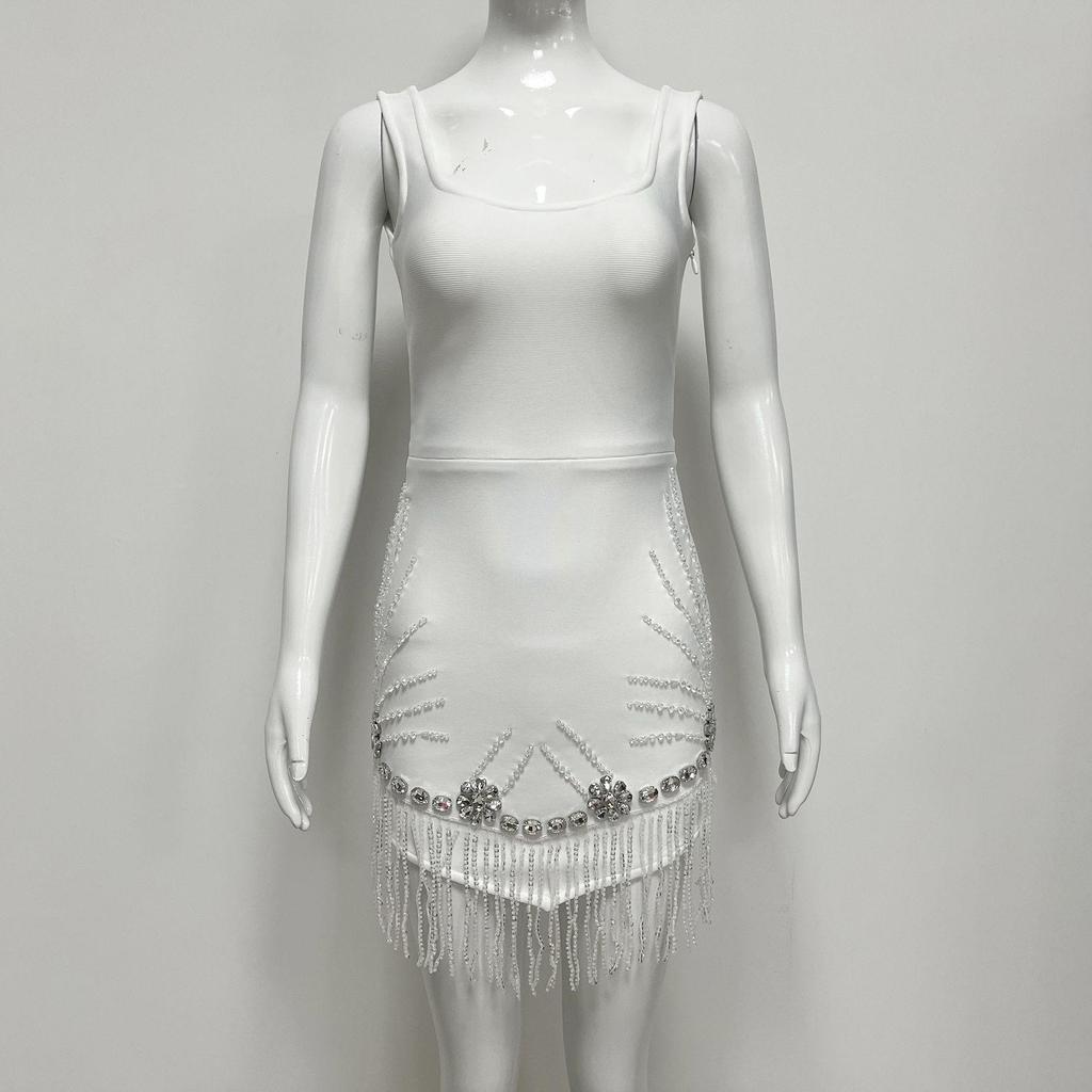 Elegant Beaded Spaghetti Strap Bandage Dress - Sexy, Formal Party Wear