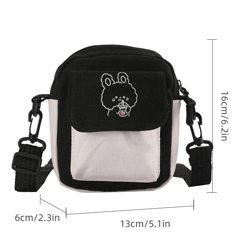 Cartoon Print Fashion Women Shoulder Bag Cute Canvas Bag Girls Phone Purse Patchwork Color Crossbody Bag Female Shopping Handbag