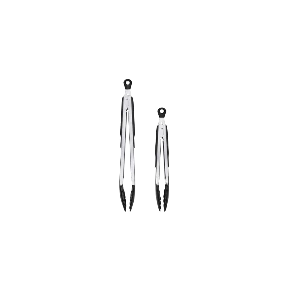 OXO Nylon Head Locking Tongs, Medium & Small Set, Heat Resistant, with Lock, Dishwasher Safe