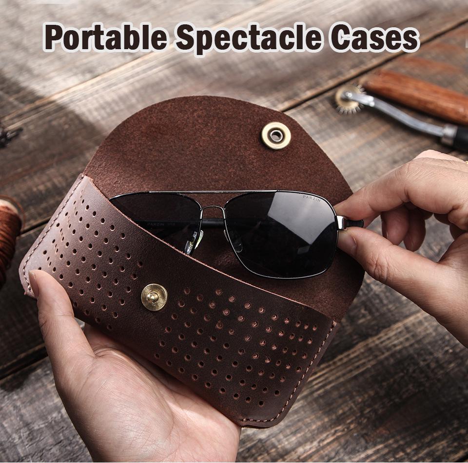 Retro Crazy Horse Genuine Cowhide Leather Flip-top Glasses Case