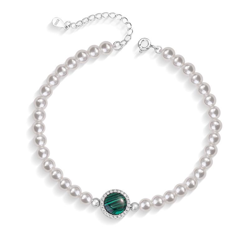 

Малахит и стерлинговое серебро 925 женское ожерелье - Роскошная жемчужная цепочка на ключицу с высококачественным кулоном Sterling Silver 925