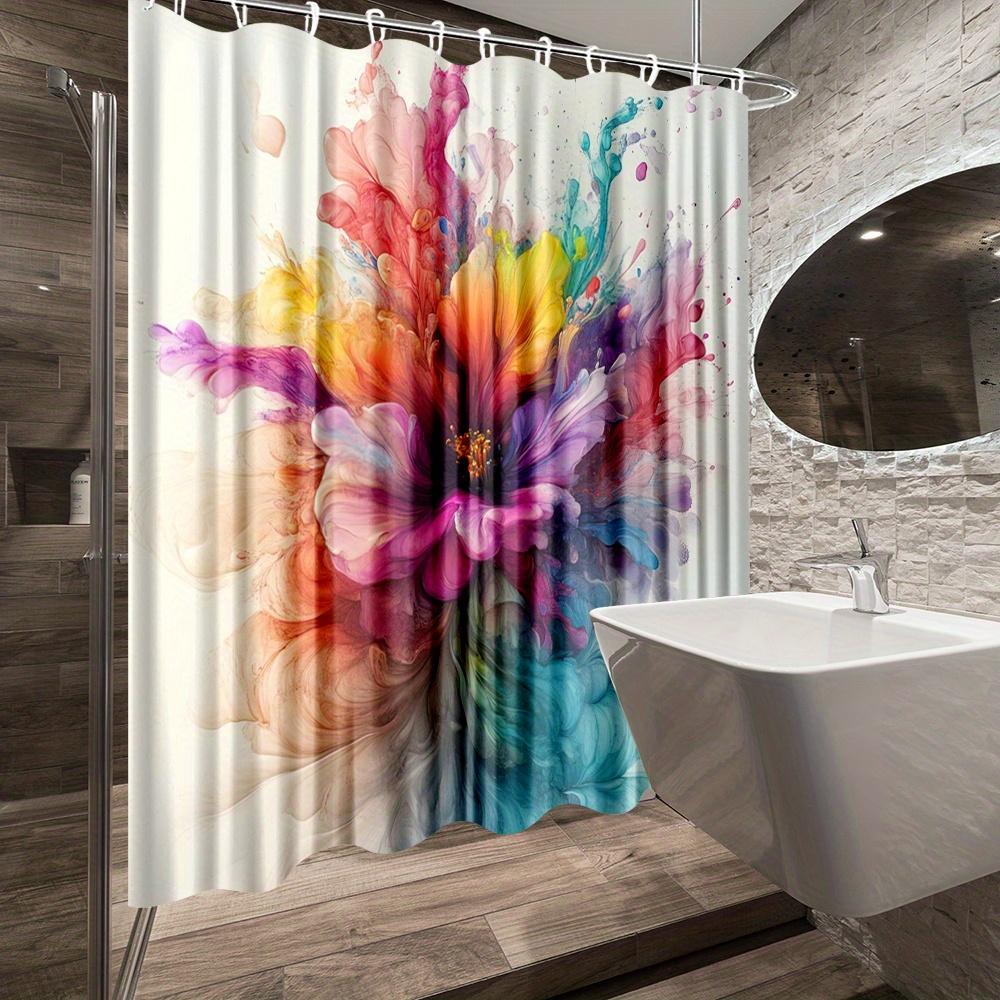 1Pc Vibrant Floral Shower Curtain - Polyester Fabric Bathroom Decor With 12 Hooks, 70.8X70.8 Inches, Machine Washable Watercolor