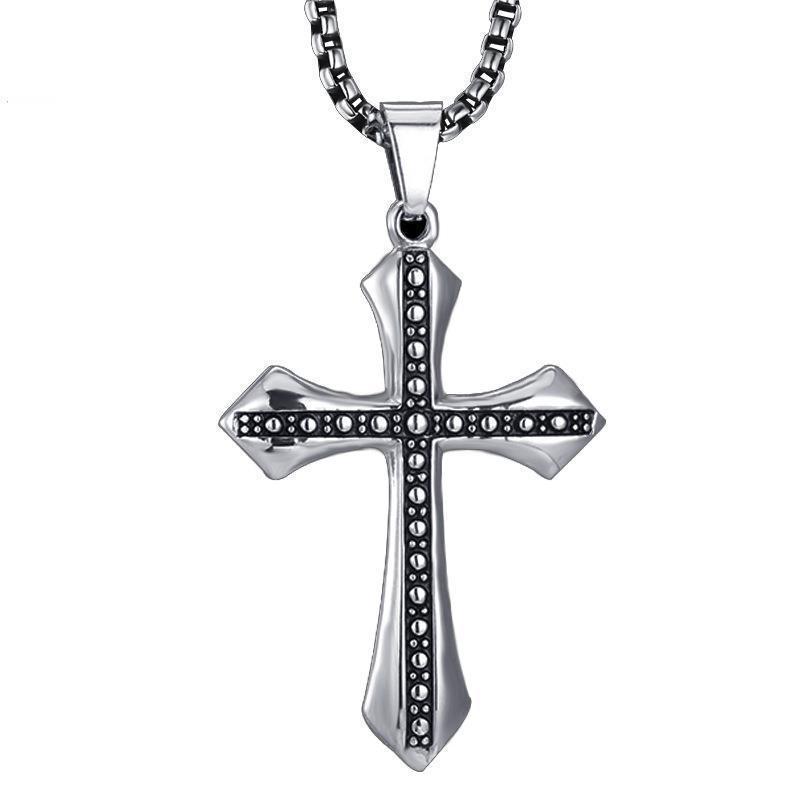 2026 Trendy Men's Flame Cross Stainless Steel Vintage Necklace Pendant
