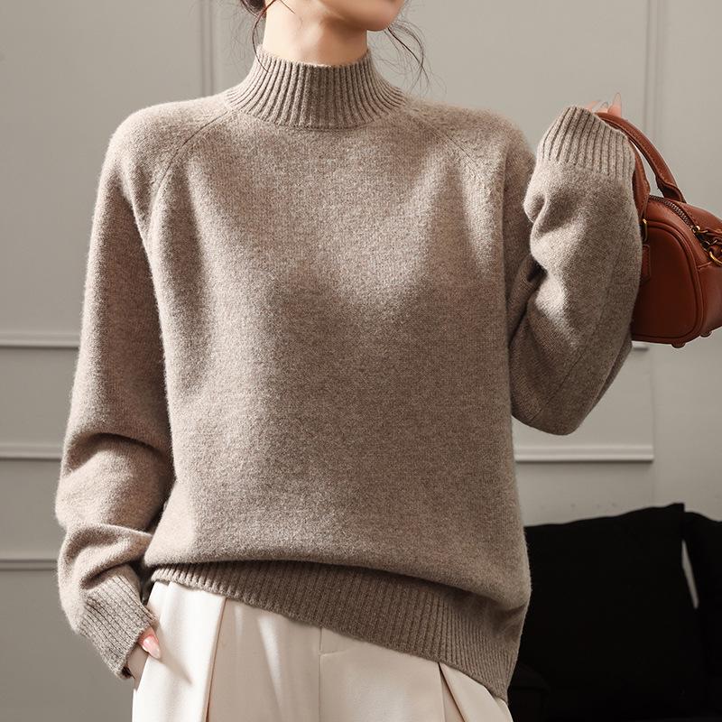 Women's Loose Wool Raglan Sweater: Autumn/Winter, Half-Neck Knit Layer