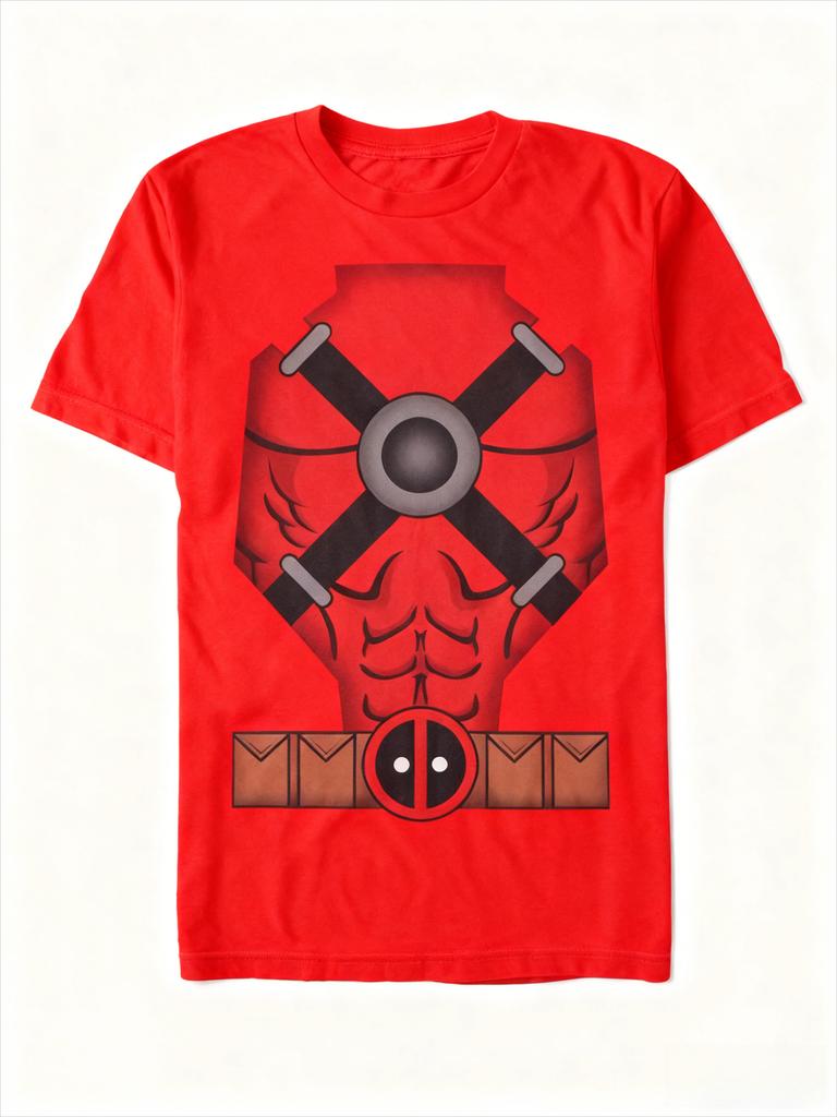 Echte 2026 Deadpool Bauchmuskelgürtel Comic-Druck Übergröße Herren- und Damen-Kurzarm-T-Shirts mit entspanntem Rundhalsausschnitt