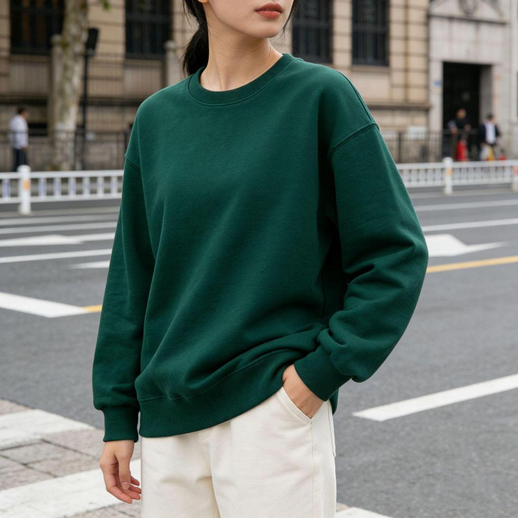 2025 Autumn/Winter Women's Casual Loose Round Neck Solid Sweatshirt - American Style Trendy Top