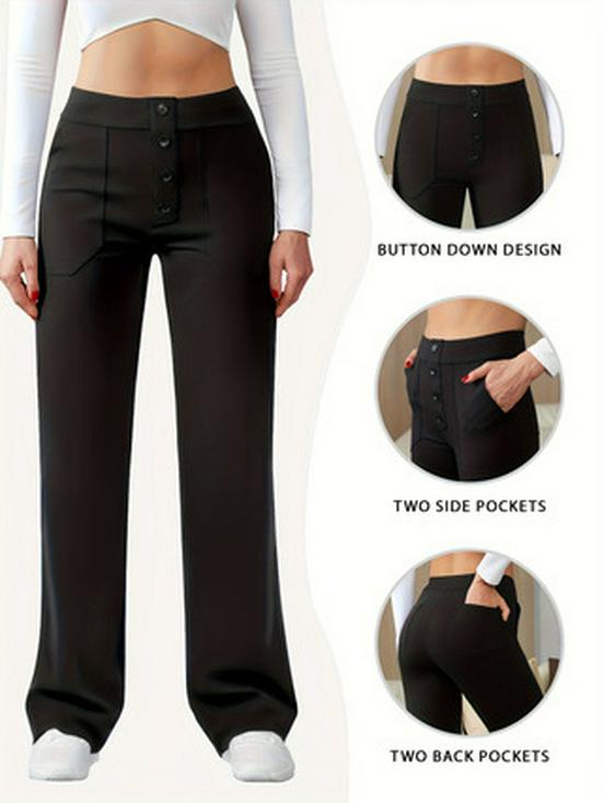 

2026 New European & American Black High Waist Slimming Button-Up Straight Leg Women s Pants - Versatile, Stylish, Casual Wear Small чёрный