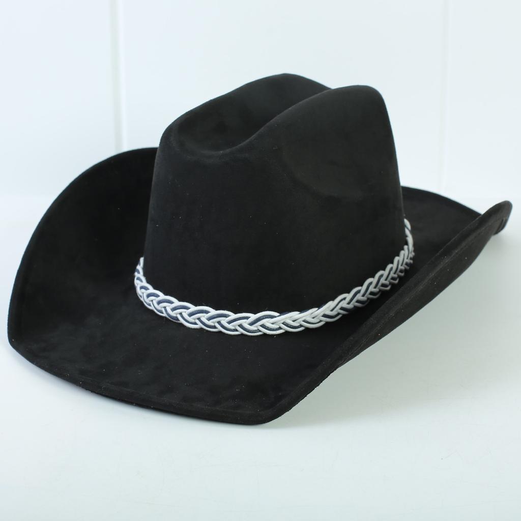 Beliebter europäischer und amerikanischer Stil Wildleder Western Cowboyhut für Männer und Frauen einfacher und modischer Hut mit breiter Krempe Jazzhut