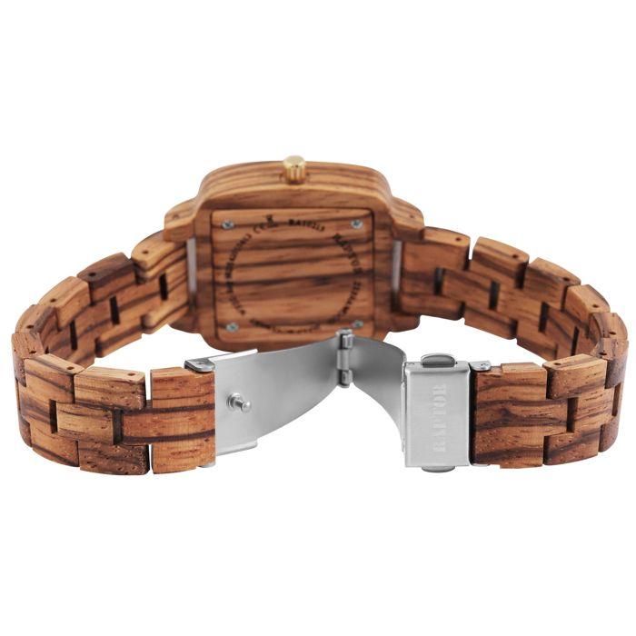 Montre - RAPTOR - Angy - Boîtier bois zébré 36 mm - Bracelet maillons 16 mm - Quartz Miyota 2035