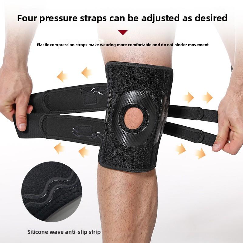 Sports Knee Brace with Spring Silicone Gasket Strap Compression for Mountaineering Running and Summer Meniscus Protection