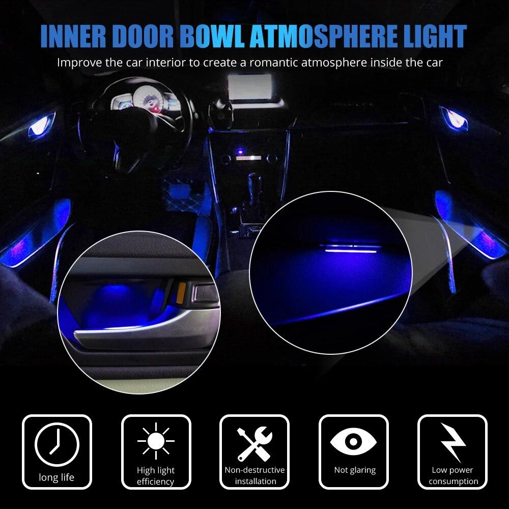 Atmosphere Lamp Decorative Light Inner Door Wrists Armrest Storage Trough Auto Ambient Light For Car Door Interior Light 6 Color